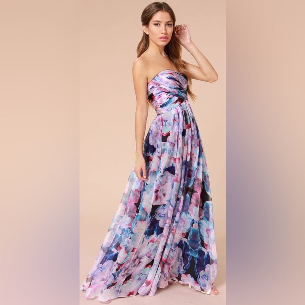 Lulus Bariano Special Effects Purple Floral Print Maxi Dress- XS